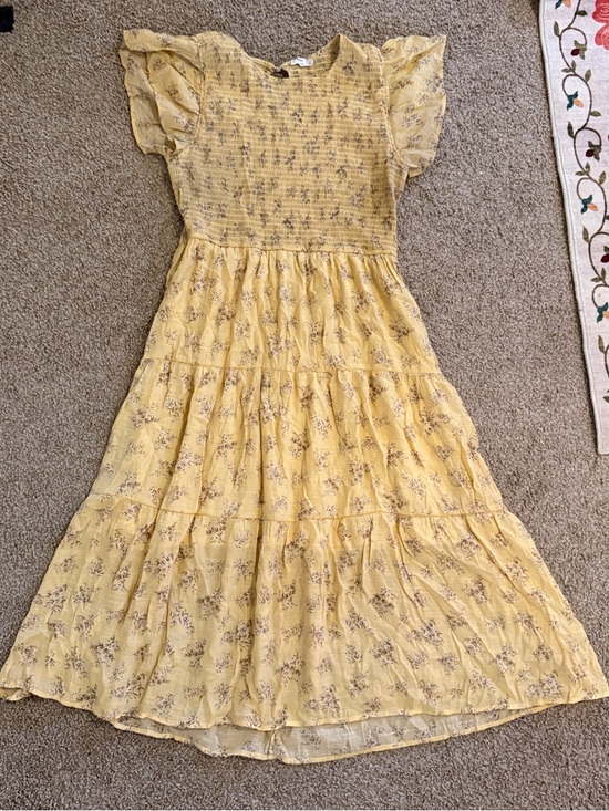 Perch By Blu Pepper Dresses & Skirts - Yellow Floral Tiered Casual Dress with Flutter Sleeves